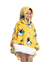 Oversized Kids Wearable Blanket Hoodie with Pocket – Soft Sherpa Fleece Warm Loungewear Poncho