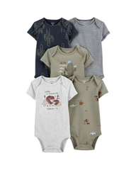 Baby Boys' 100% Cotton Patterned Onesie 5PCS Set