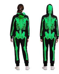 Spooky Green Glow Skeleton Bodysuit & Hood Costume for Adults – Halloween Party & Cosplay