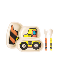 Construction Theme Baby & Toddler Feeding Set – 3 Piece Self-Feeding Utensils and Plate