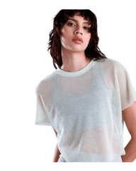 White Mesh T-Shirt – Short Sleeve Cropped Layering Tee