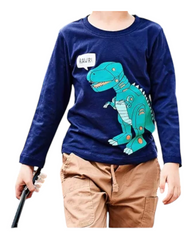 Graphic Long-Sleeved Top with Dinosaur Pattern