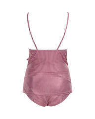 Maternity One-Piece Swimsuit Ruffled V-Neck Striped Textured Bathing Suit