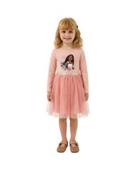Classic Long-Sleeve Tulle Party Dress for Girls with Layered Skirt