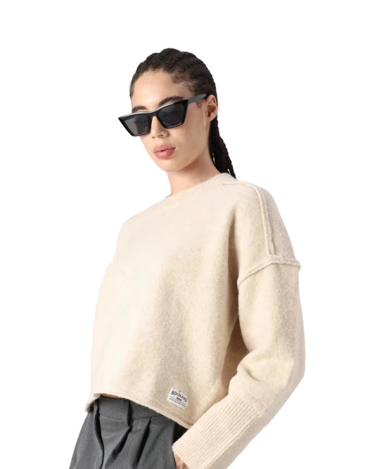 Casual Loose Fit Fleece Sweatshirt - Warm Long Sleeve Tops for Women