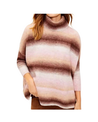 Cozy Striped Turtleneck Sweater - Women's Loose Fit Knit Pullover with Batwing Sleeves