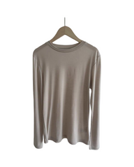 Long Sleeve Round Neck Stretch T-Shirt – Soft Satin Blend Casual Top