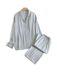 Silk Satin Pajama Set – Long Sleeve Button-Down Sleepwear & Lounge Top with Pants
