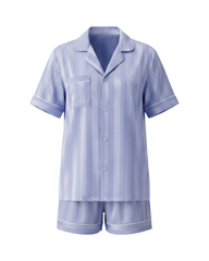 Short Sleeve V-Neck Button-Up Woven Women's Pajama Set