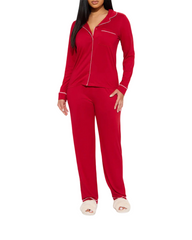 Soft Cotton Two-Piece Lounge Set for Women - Long Sleeve Top & Pants