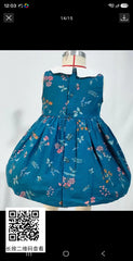 Teal Blue Vintage Floral A-Line Dress – Classic Sleeveless Summer Outfit for Toddlers & Kids