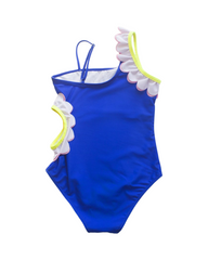Sunflower Print One-Piece Girls Swimsuit with Ruffle Detail