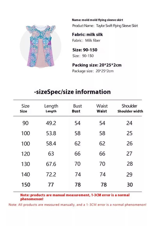 Pink and Blue Patterned Taylor Swift Ruffle Sleeved Dress