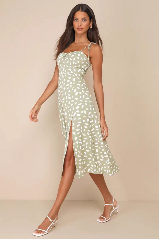 Slit Dress with Tied Sleeves